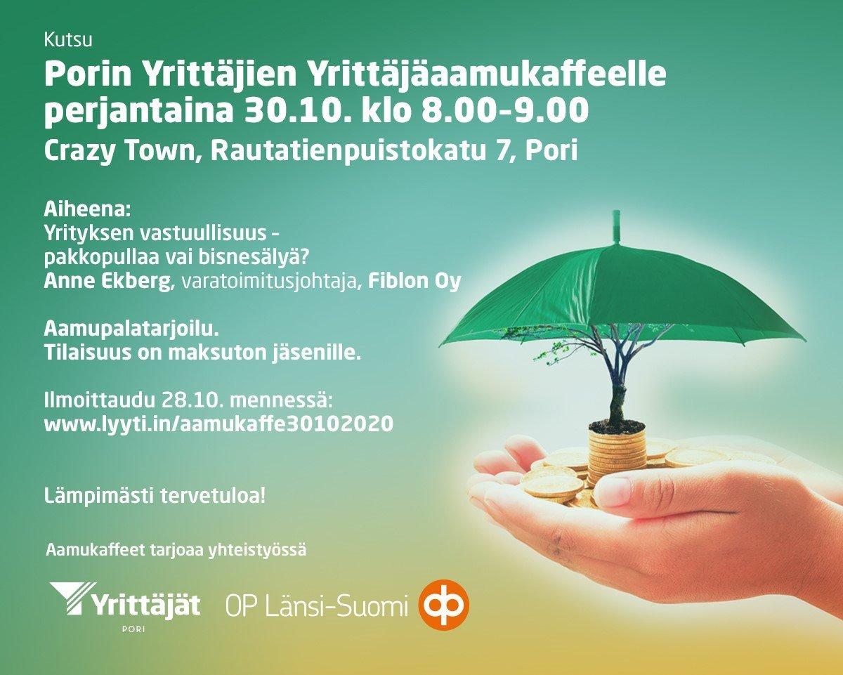 30.10.2020: Yrityksen vastuullisuus – pakkopullaa vai bisnesälyä? (PORI)